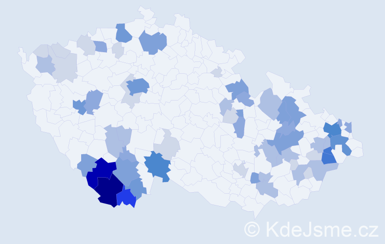 Příjmení: 'Frnka', počet výskytů 194 v celé ČR