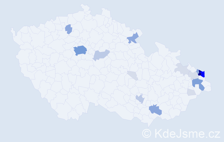 Příjmení: 'Krůl', počet výskytů 67 v celé ČR