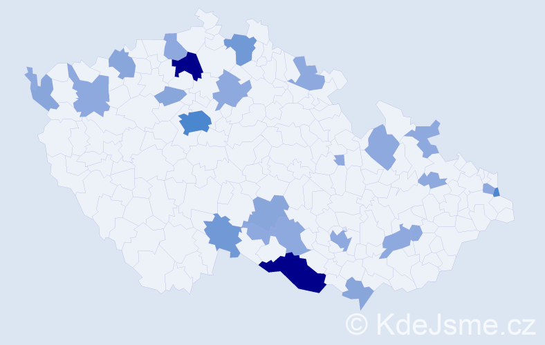 Příjmení: 'Badinková', počet výskytů 57 v celé ČR
