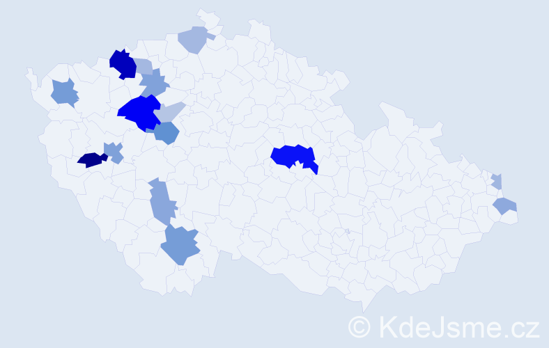 Příjmení: 'Klůc', počet výskytů 34 v celé ČR