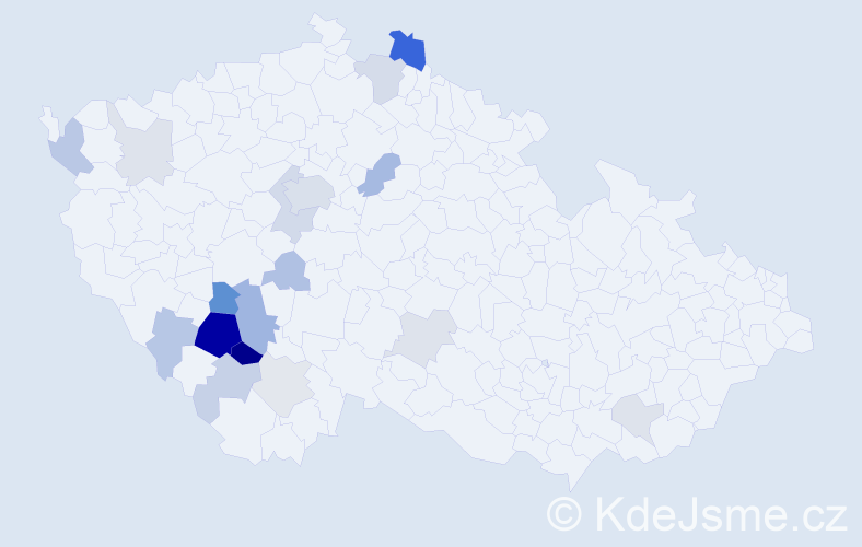 Příjmení: 'Přibová', počet výskytů 55 v celé ČR