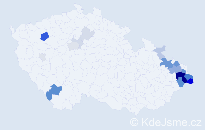 Příjmení: 'Haladej', počet výskytů 68 v celé ČR