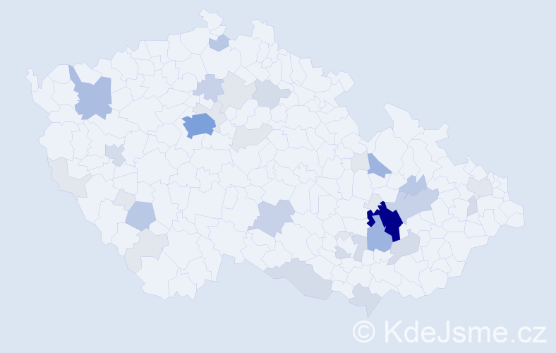 Příjmení: 'Kaplánek', počet výskytů 108 v celé ČR