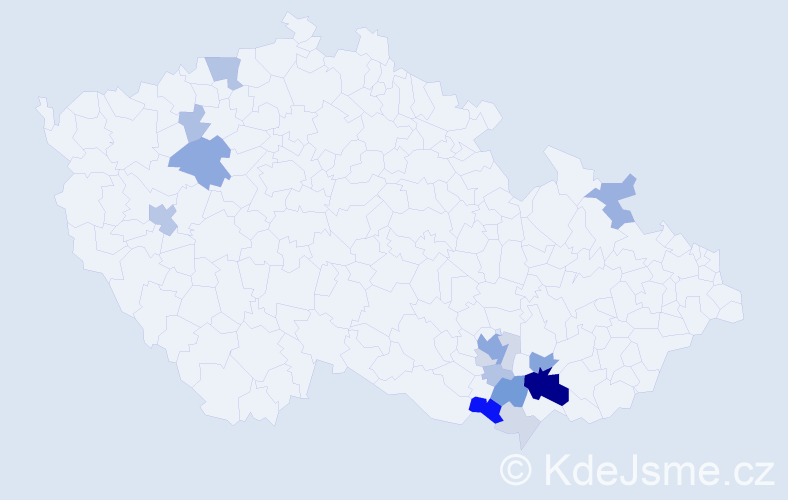 Příjmení: 'Zajdáková', počet výskytů 52 v celé ČR