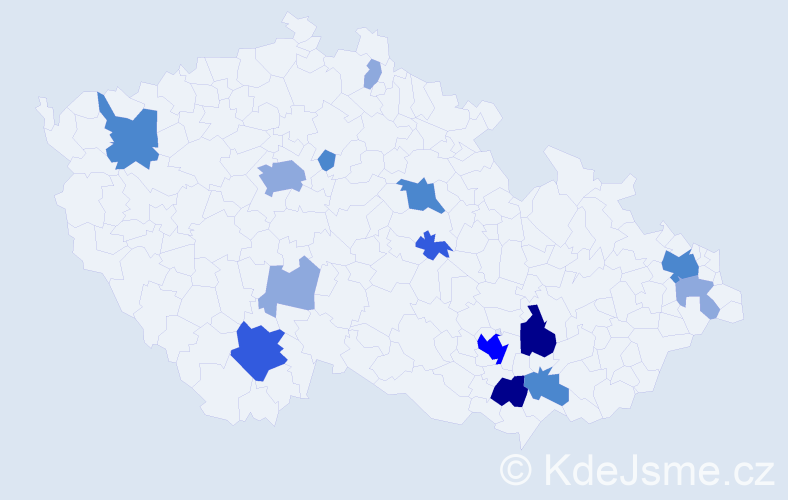 Příjmení: 'Kacer', počet výskytů 34 v celé ČR