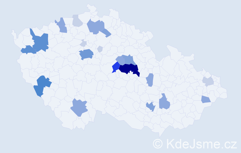 Příjmení: 'Kváč', počet výskytů 69 v celé ČR