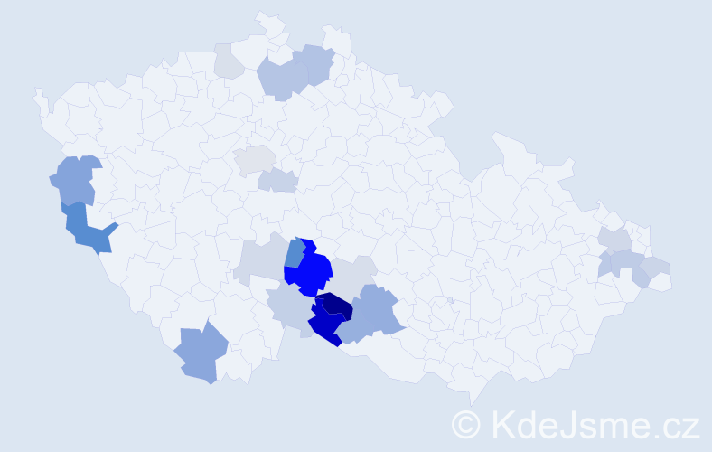 Příjmení: 'Čára', počet výskytů 50 v celé ČR