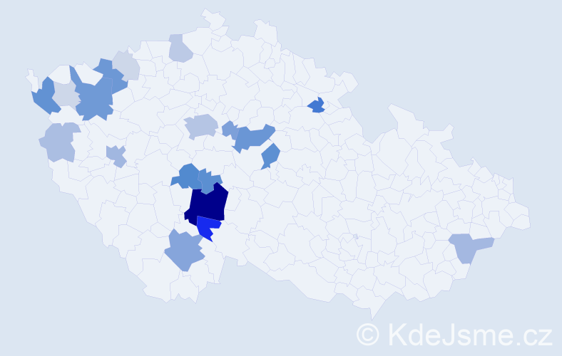 Příjmení: 'Kubka', počet výskytů 74 v celé ČR