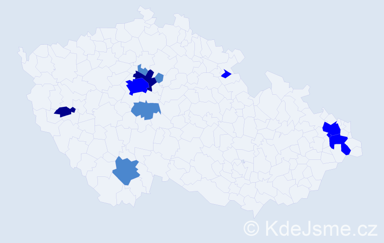 Příjmení: 'Blahútová', počet výskytů 18 v celé ČR
