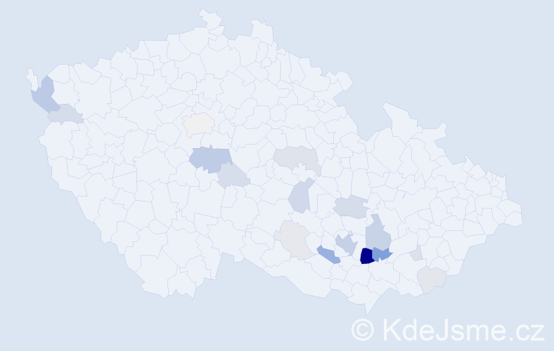 Příjmení: 'Tesáčková', počet výskytů 59 v celé ČR