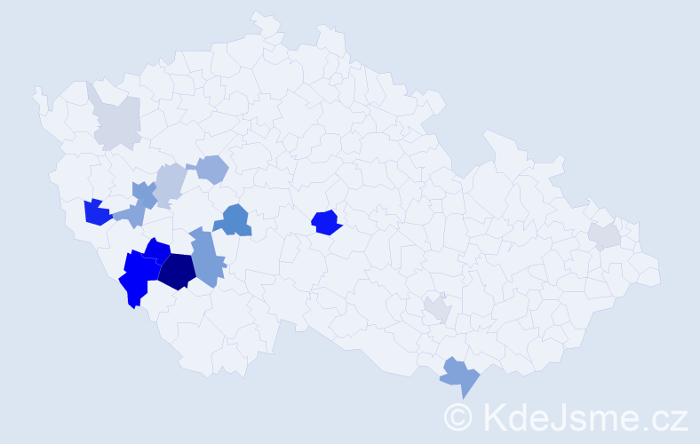 Příjmení: 'Bernad', počet výskytů 44 v celé ČR