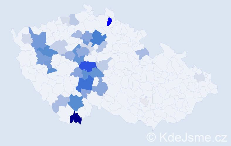 Příjmení: 'Kyptová', počet výskytů 126 v celé ČR