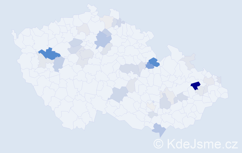 Příjmení: 'Hűbner', počet výskytů 105 v celé ČR