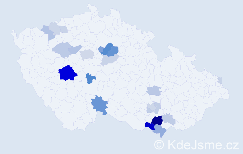 Příjmení: 'Hutr', počet výskytů 53 v celé ČR