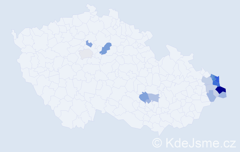 Příjmení: 'Malysz', počet výskytů 74 v celé ČR