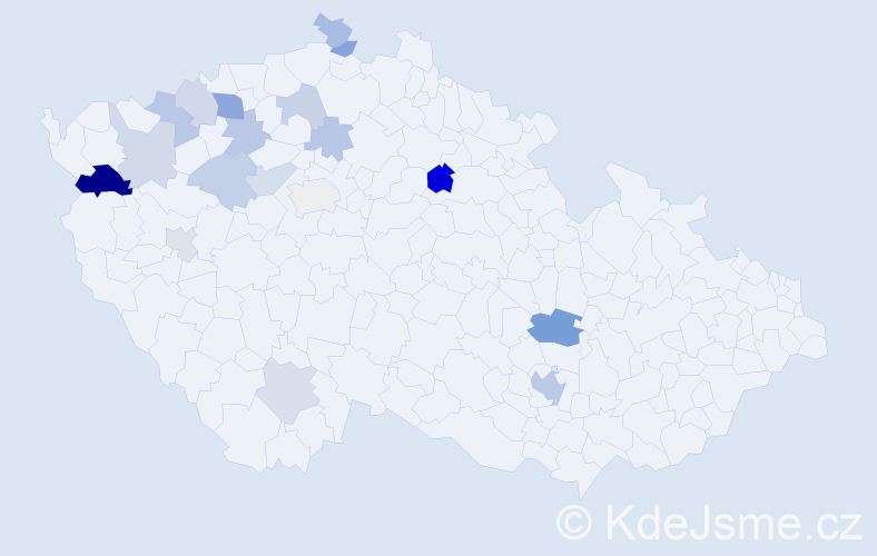Příjmení: 'Mágr', počet výskytů 32 v celé ČR