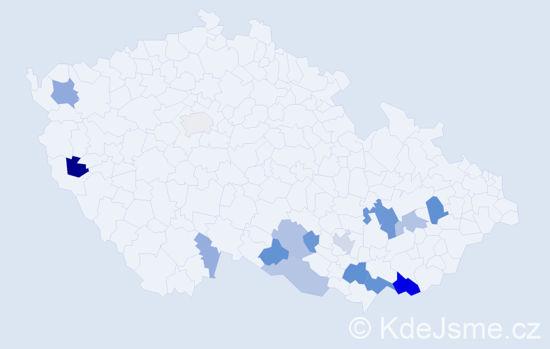 Příjmení: 'Kucharičová', počet výskytů 45 v celé ČR