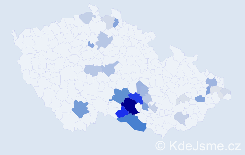 Příjmení: 'Čtveráčková', počet výskytů 114 v celé ČR