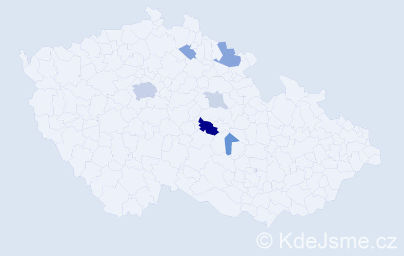 Příjmení: 'Pradáčová', počet výskytů 16 v celé ČR
