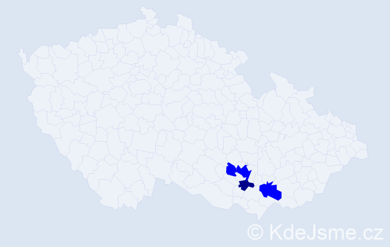 Příjmení: 'Hodain', počet výskytů 5 v celé ČR