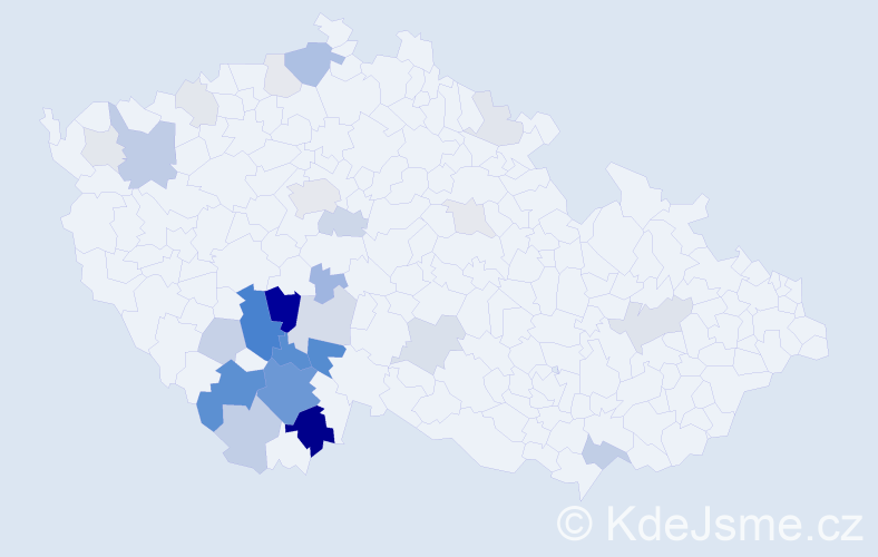 Příjmení: 'Pileček', počet výskytů 103 v celé ČR