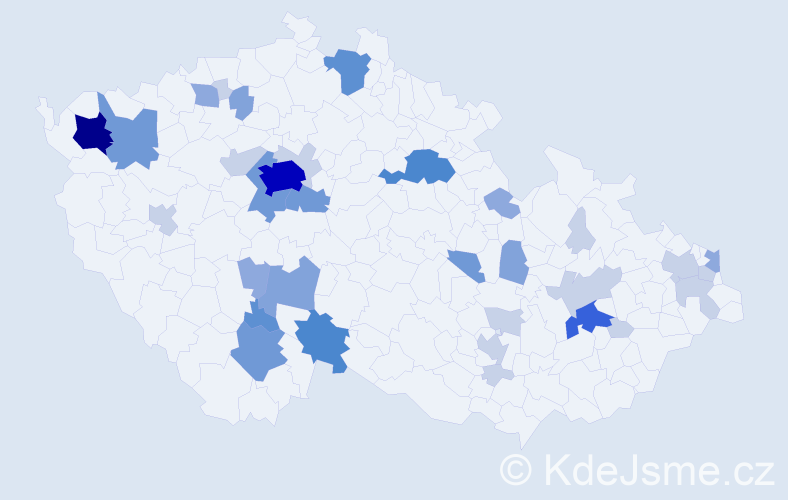 Příjmení: 'Fáber', počet výskytů 102 v celé ČR