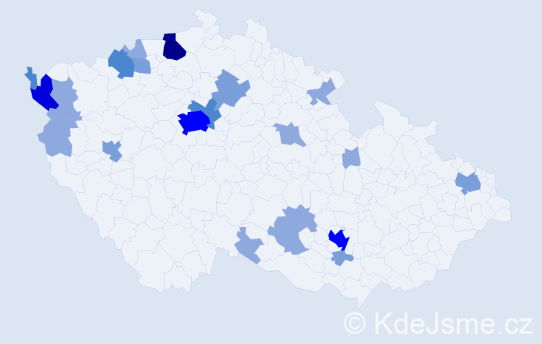 Příjmení: 'La', počet výskytů 52 v celé ČR