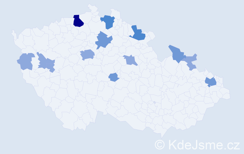 Příjmení: 'Mindžák', počet výskytů 26 v celé ČR