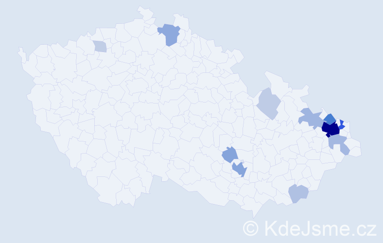 Příjmení: 'Tešnar', počet výskytů 55 v celé ČR