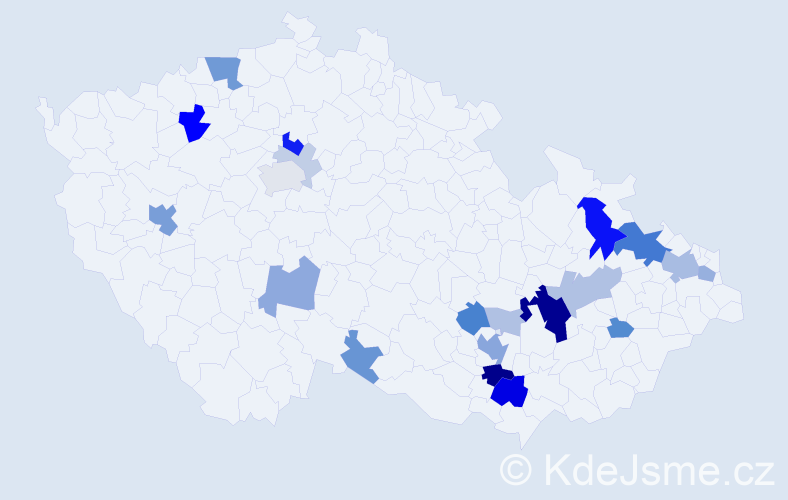 Příjmení: 'Klobouk', počet výskytů 70 v celé ČR