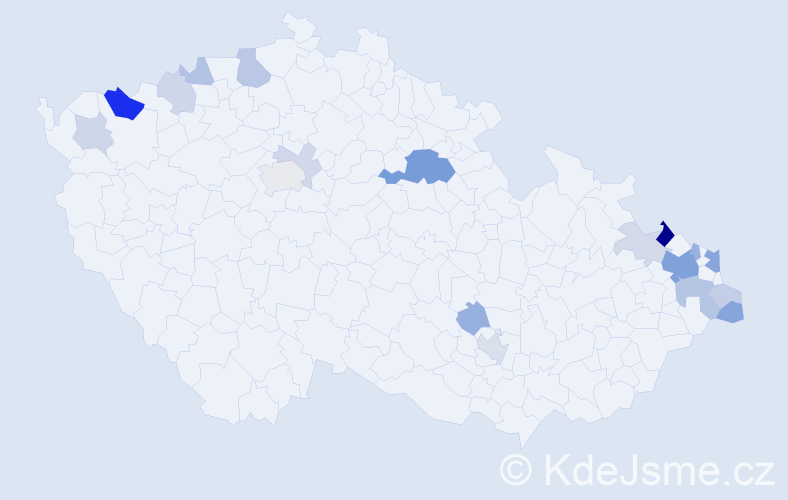 Příjmení: 'Capek', počet výskytů 44 v celé ČR