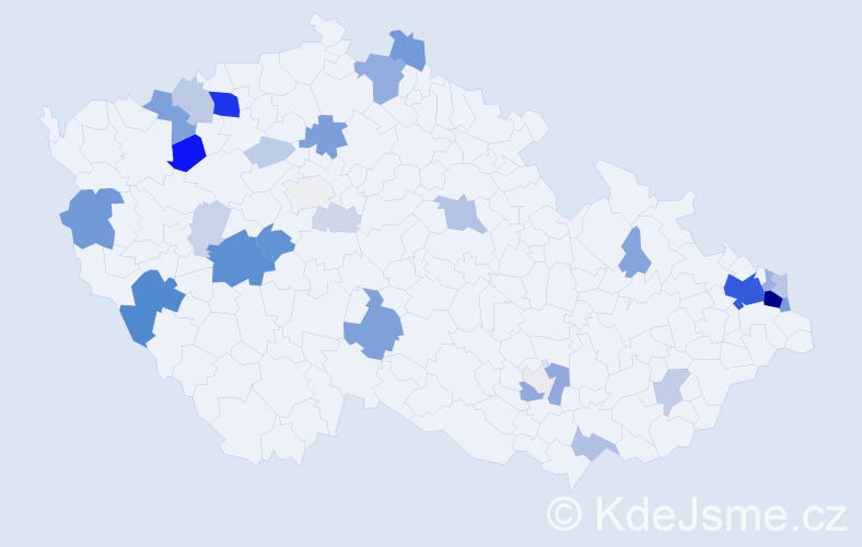 Příjmení: 'Kmeťo', počet výskytů 123 v celé ČR