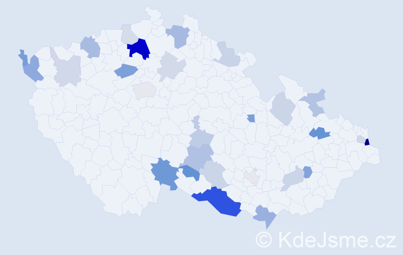 Příjmení: 'Badinková', počet výskytů 59 v celé ČR