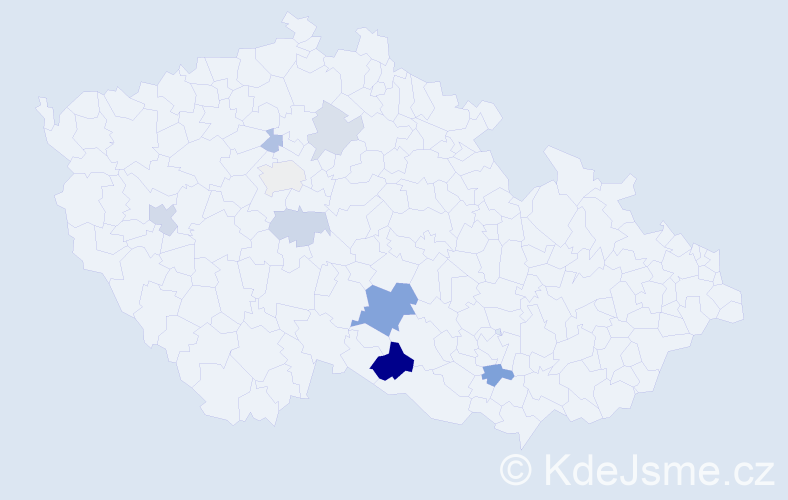 Příjmení: 'Čábel', počet výskytů 19 v celé ČR
