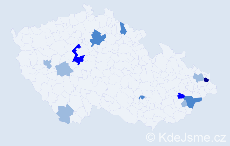 Příjmení: 'Vraštiaková', počet výskytů 23 v celé ČR