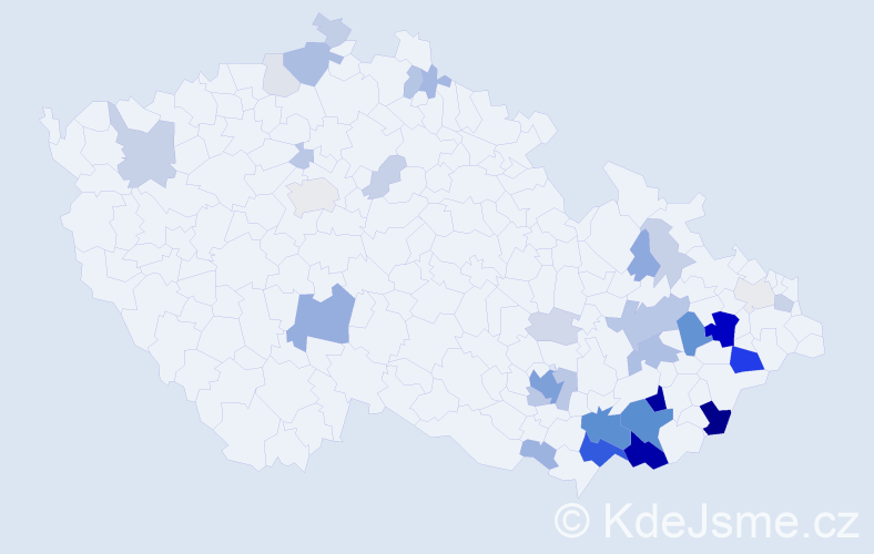 Příjmení: 'Zůbková', počet výskytů 134 v celé ČR
