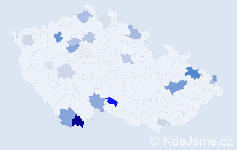 Příjmení: 'Bodnar', počet výskytů 52 v celé ČR