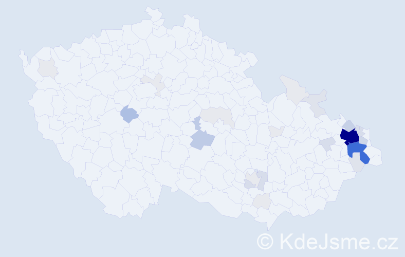 Příjmení: 'Hranický', počet výskytů 138 v celé ČR