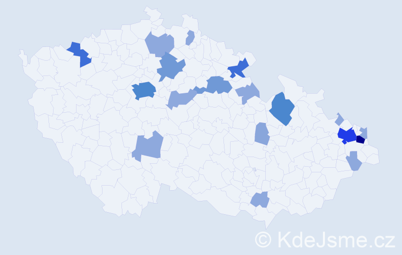 Příjmení: 'Borbély', počet výskytů 50 v celé ČR