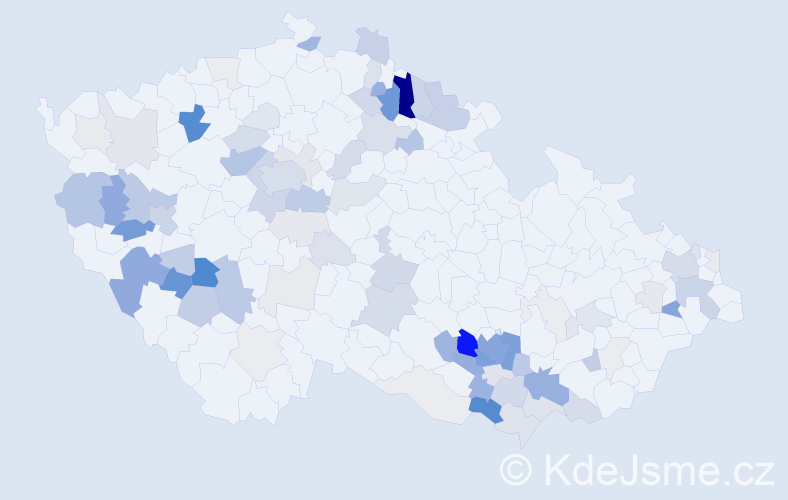 Příjmení: 'Kvarda', počet výskytů 338 v celé ČR