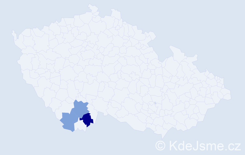 Příjmení: 'Pardamcová', počet výskytů 16 v celé ČR