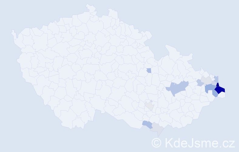 Příjmení: 'Kaczmarczyk', počet výskytů 55 v celé ČR