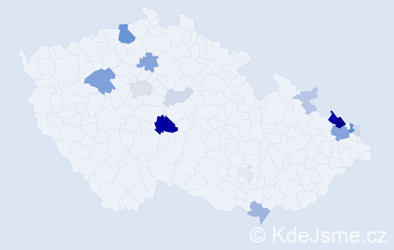 Příjmení: 'Skiba', počet výskytů 55 v celé ČR
