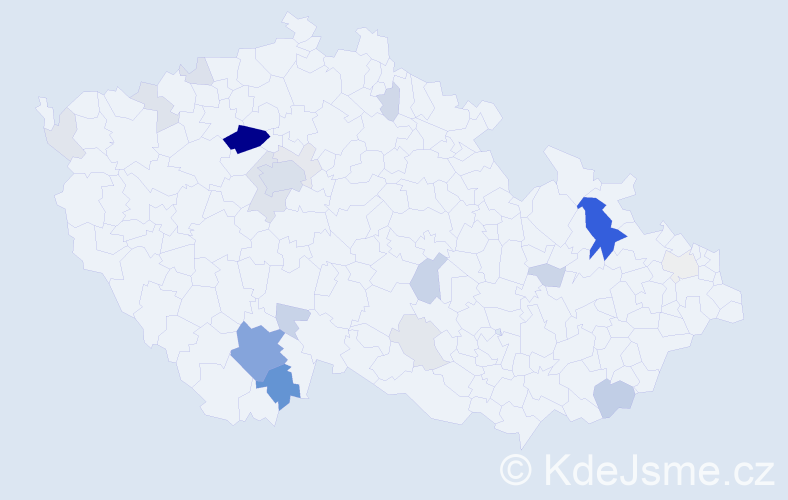 Příjmení: 'Bakalář', počet výskytů 88 v celé ČR