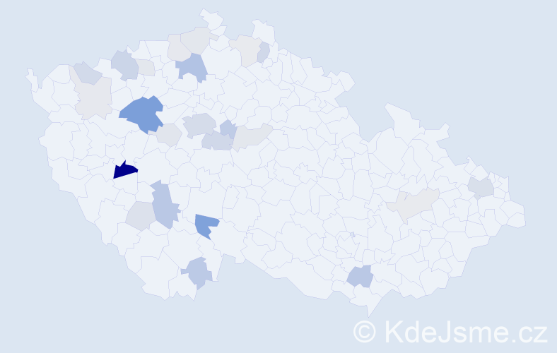 Příjmení: 'Háček', počet výskytů 70 v celé ČR
