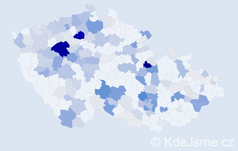 Příjmení: 'Kapoun', počet výskytů 518 v celé ČR
