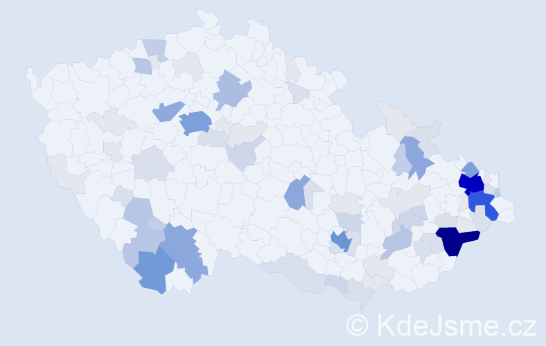 Příjmení: 'Sklář', počet výskytů 306 v celé ČR