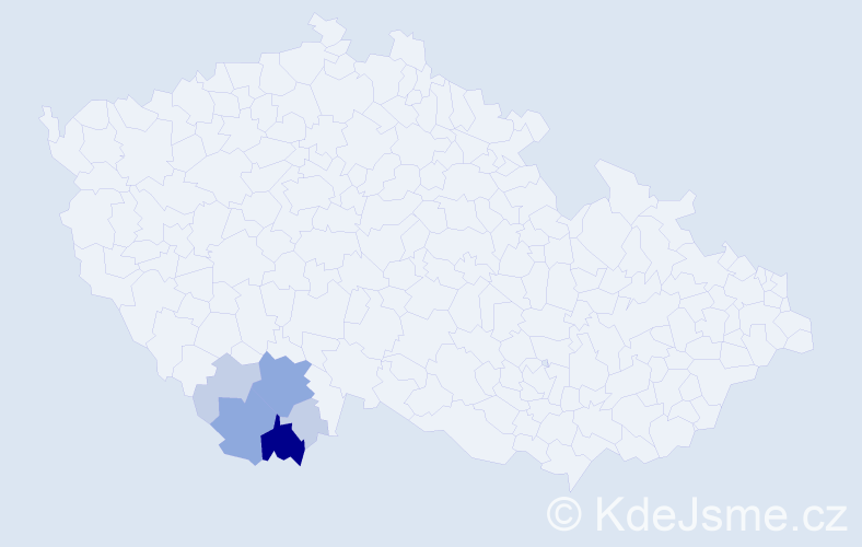 Příjmení: 'Dekretová', počet výskytů 17 v celé ČR