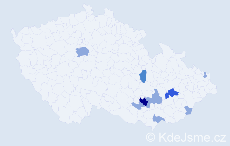 Příjmení: 'Kraplová', počet výskytů 17 v celé ČR
