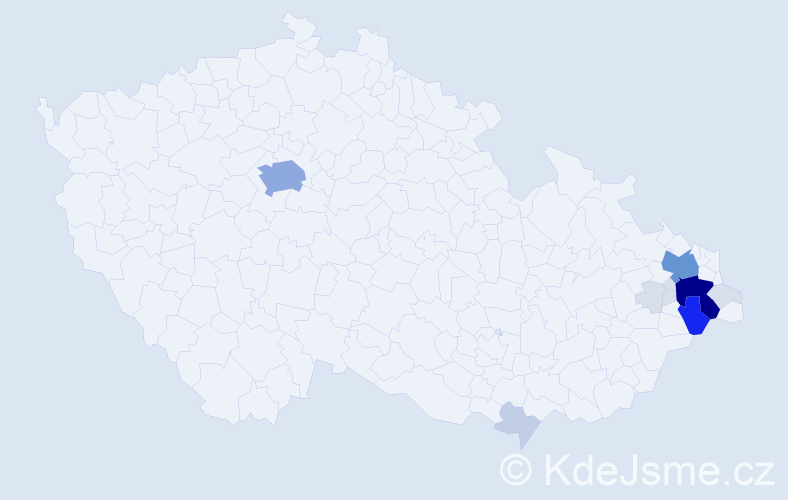 Příjmení: 'Kupča', počet výskytů 53 v celé ČR